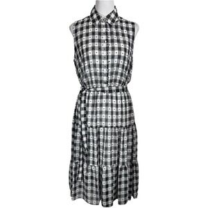 NWT Nanette Lepore Gingham Plaid Midi Shirt Dress Size 8 Swiss‎ Dot Belted Flowy
